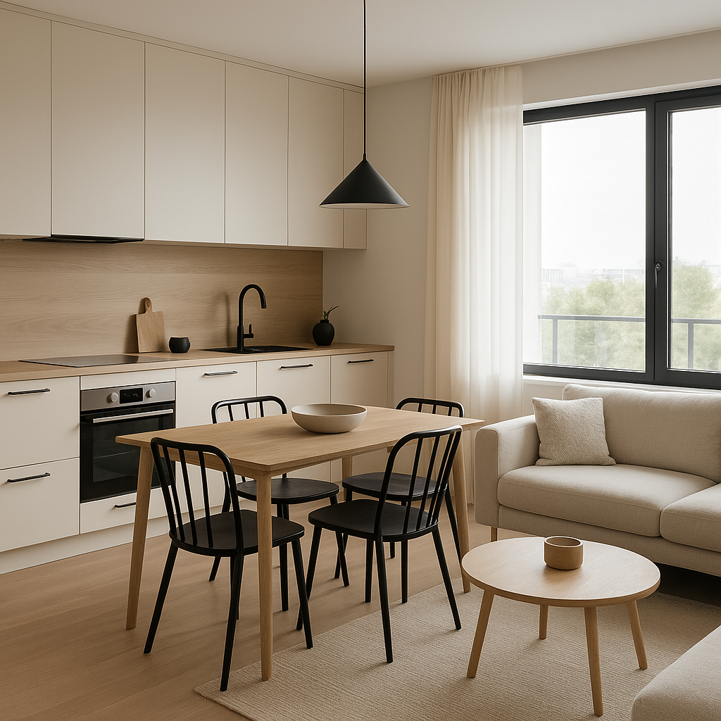 Les tendances décoration qui traversent les années 27 Cuisine et séjour avec des couleurs et matières intemporelles