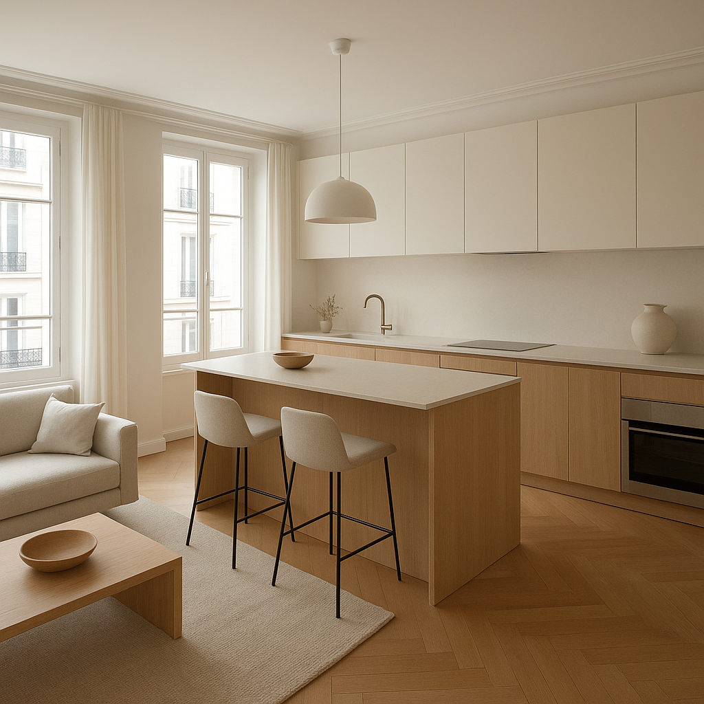 Cuisine ouverte ou fermée : que choisir ? 29 Cuisine ouverte lumineuse sur salon dans un appartement