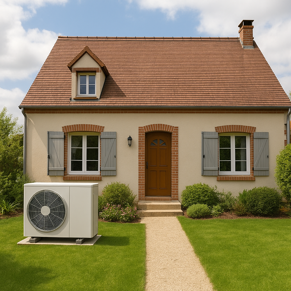 Pompe à chaleur installée devant une maison individuelle