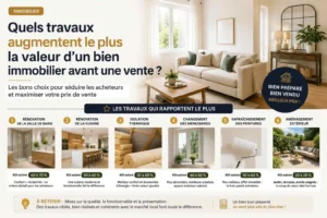 Salon lumineux illustrant les travaux de rénovation qui augmentent la valeur d’un bien immobilier avant sa mise en vente, avec les principaux postes à privilégier