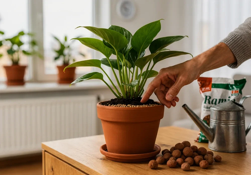 Pourquoi certaines plantes meurent malgré un arrosage régulier ? Le problème vient parfois du sol 2 plante interieur rempotage table bois